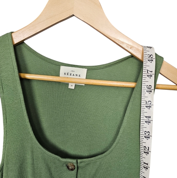 Sezane Fabiola Ribbed Midi Dress Button Green Size Medium - Picture 6 of 8
